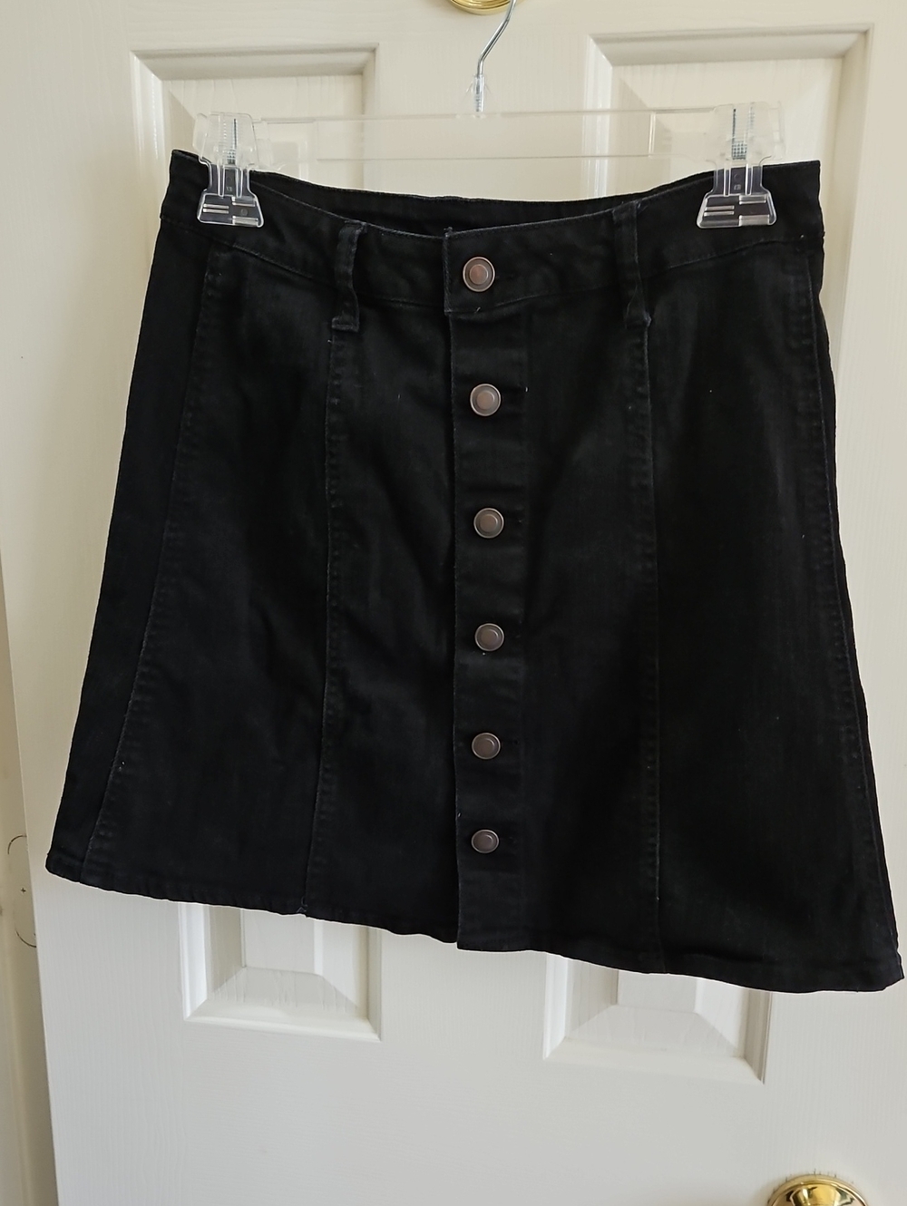Black Button-Front A-Line Denim Skirt